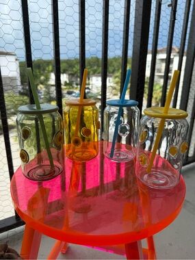 Set of 4 cute 16oz glass iced coffee cups